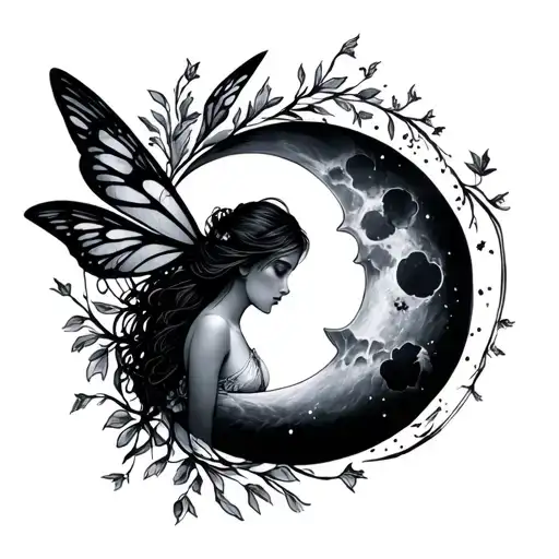 fairy and moon  tattoo design idea