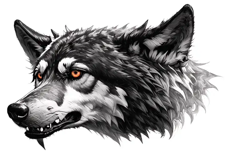 evil wolf head tattoo design idea