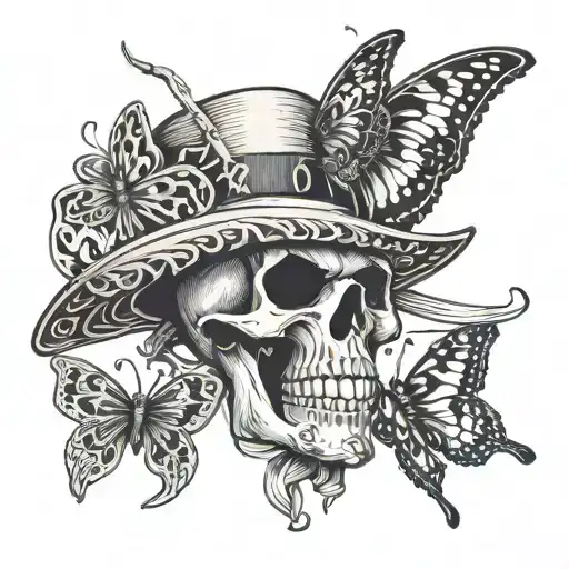 straw hat jolly roger and semicolon butterfly tattoo design idea