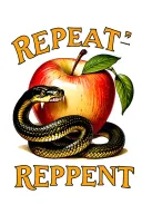 "repeat or repent" "repeat or repent" snake biting an apple tattoo design idea