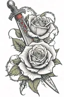 Rose ensnared with a dagger wrapped with barbed wire tattoo design idea