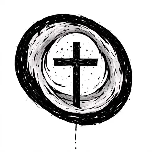 A simple black circle (1 inch), with a faint cross inside—symbolizing pantheistic oneness (circle) grounded in Jesus’ wi tattoo design idea