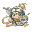 I want a design of a chibi Naruto eating ramen. I want it to look really cute. tattoo design idea