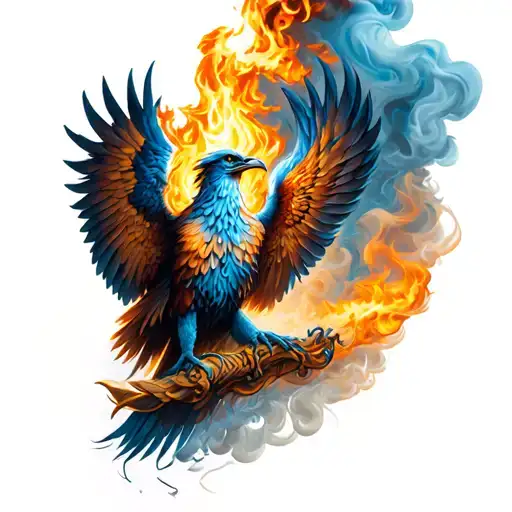 torch and smoke rising Phoenix bird tattoo design idea