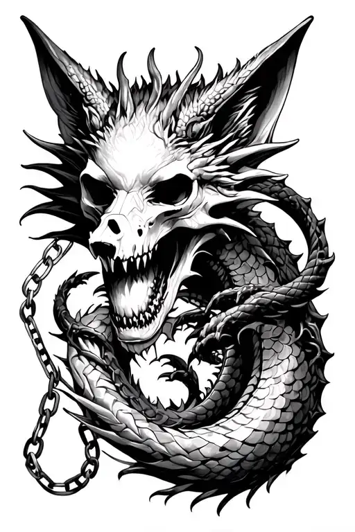 dragon,fox,skull,shark,spider,chains tattoo design idea