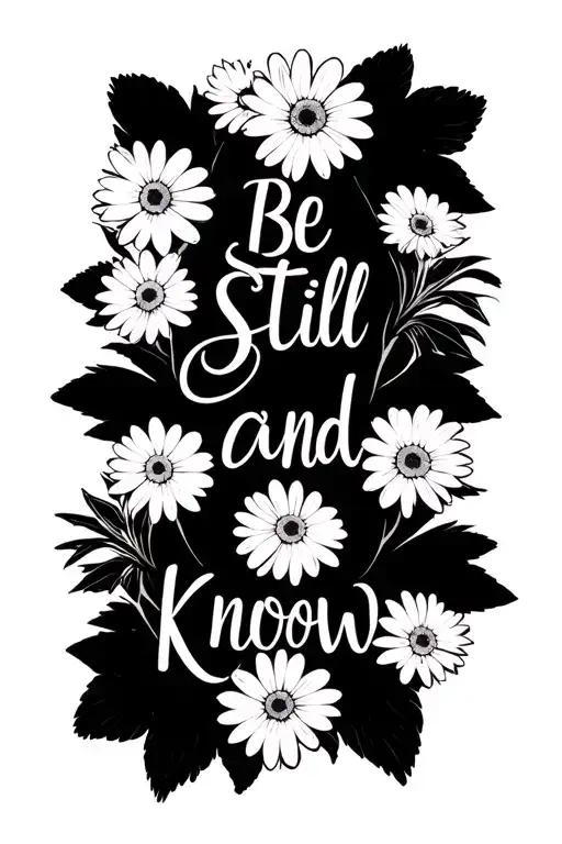 Daisy flowers words Be Still and Know. delicate feminine tattoo design idea