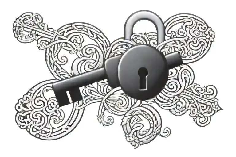 lock and key intertwined tattoo design idea