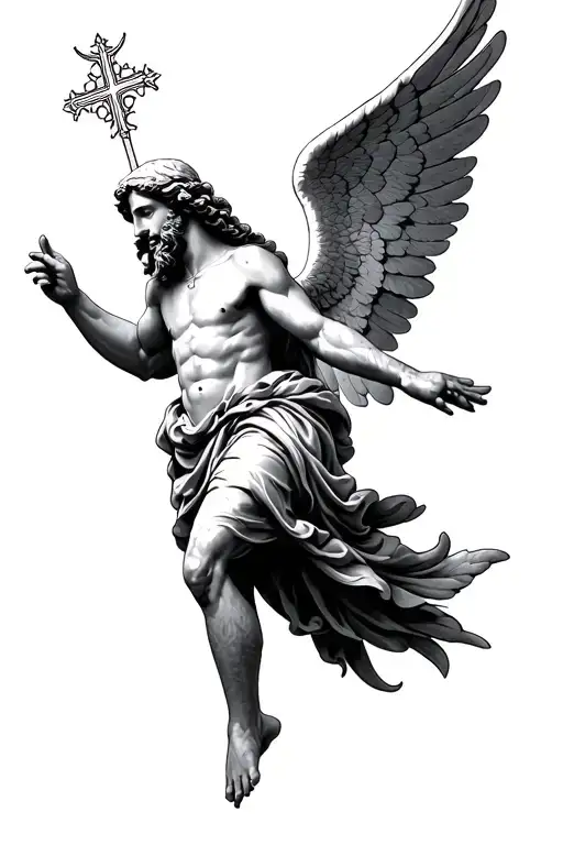 christian orthodox angel levitating tattoo design idea