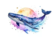 a whale swimming in the milky way tattoo design idea