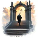 heaven gates a man walk up the stairs rising tattoo design idea