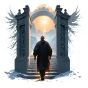 heaven gates a man walk up the stairs rising tattoo design idea