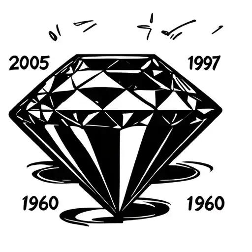 A diamond with the date 2005 at the top inside, 1997 on the right, 1971 on the left and 1960 at the bottom. tattoo design idea