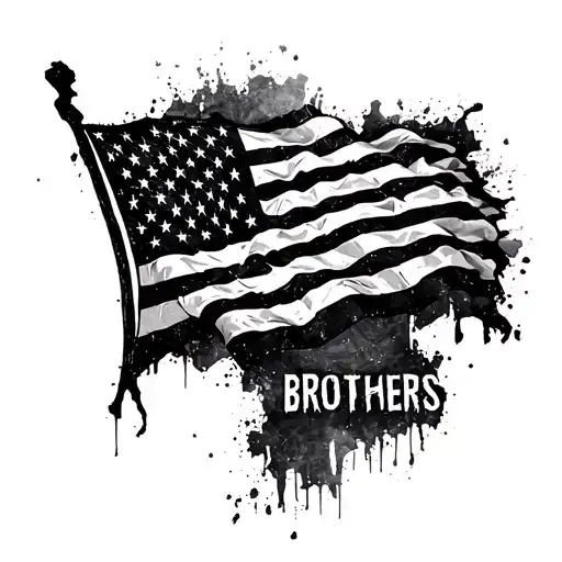 black and great USA flag weathered with BROTHERS on or in or around flag tattoo design idea