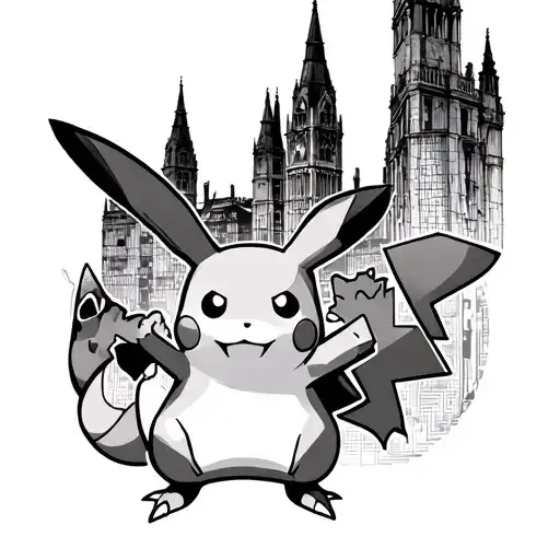 pikachu and charmander In Dublin cityscape tattoo design idea