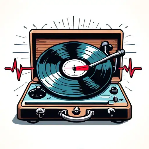Record player heart beat tattoo design idea