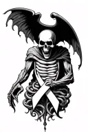 grimo reaper dying representing colon cancer ribbon tattoo design idea