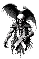 grimo reaper dying representing colon cancer ribbon tattoo design idea