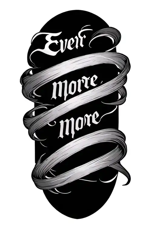 Dark Calligraphy with thick lines wrapping around arm with the word "Evermore" tattoo design idea