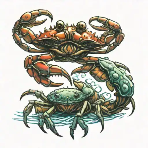 giant crab fighting giant kraken attacking tattoo design idea