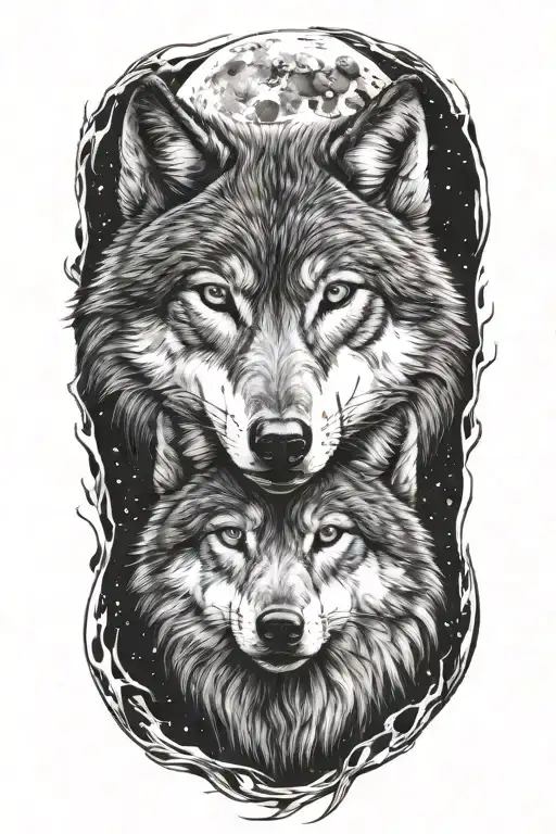 wolf transition from cub to adult in moon shining tattoo design idea