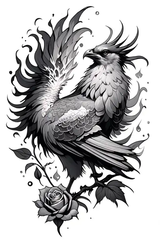 A flaming rose and from thw flakes i want a phoenix to being reborn tattoo design idea