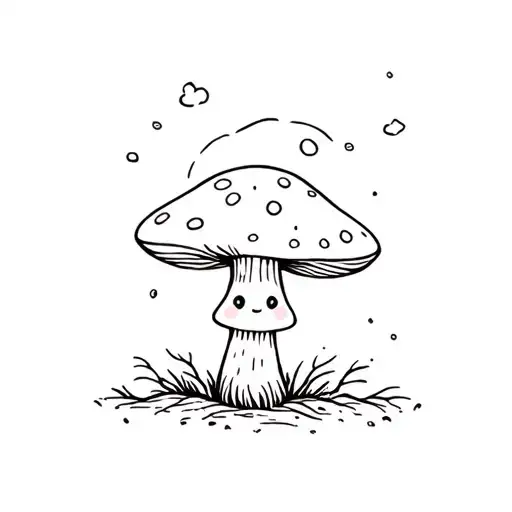 cute mushroom with face, small tattoo design idea