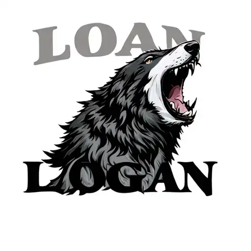 "LOGAN" wolf open mouth open tattoo design idea
