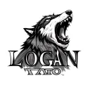 "LOGAN" wolf open mouth open tattoo design idea