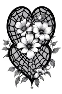 spider web with heart and spider with flowers tattoo design idea