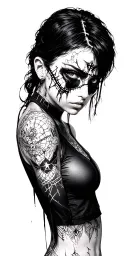 Cyberpunk girl with stitches tattoo design idea