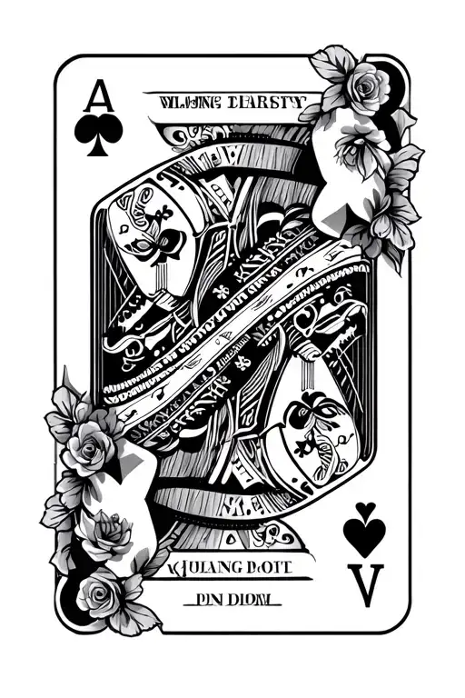 rose king queen of spade playing card with wedding date on banner tattoo design idea