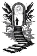 Stairway To Heaven Walking Up Stairs Angels Sun Rays Clouds Heaven Gate At The Top Of The Stair tattoo design idea