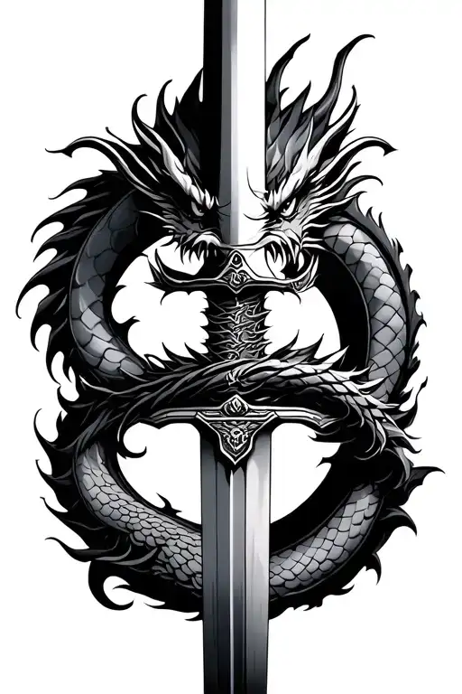 dragon wrapped round samurai sword tattoo design idea