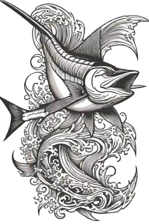marlin jumping tattoo design idea