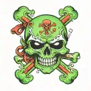green Crossbones, without skull, with a red crimson flesh eating the bones tattoo design idea
