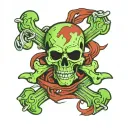green Crossbones, without skull, with a red crimson flesh eating the bones tattoo design idea