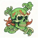green Crossbones, without skull, with a red crimson flesh eating the bones tattoo design idea