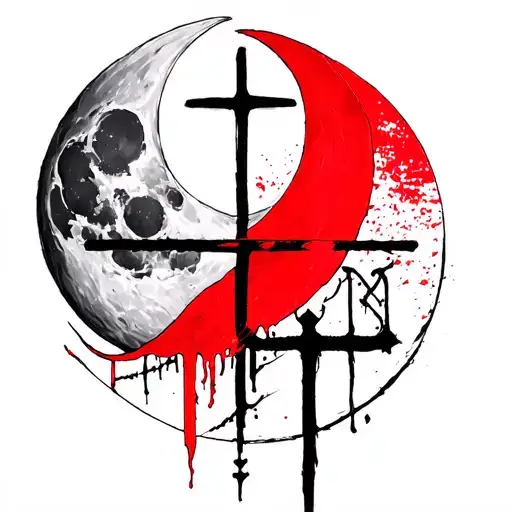 NIN  with the I being an upside down cross, the second "N" is backwards and has a cressant moon fading from red to bla tattoo design idea