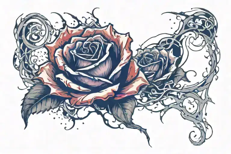 Burning rose torn to pieces tattoo design idea