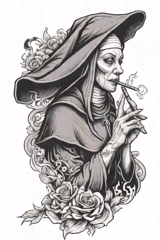 nun smoking tattoo design idea