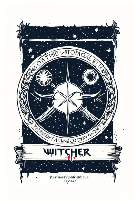 Witcher 3 signs in a circle with night sky tattoo design idea