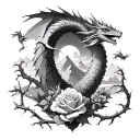velaris mountains from a court of thorns and roses and small dragons on the horizon   tattoo design idea