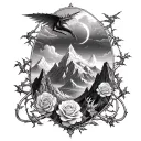 velaris mountains from a court of thorns and roses and small dragons on the horizon   tattoo design idea