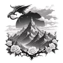 velaris mountains from a court of thorns and roses and small dragons on the horizon   tattoo design idea