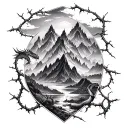 velaris mountains from a court of thorns and roses and small dragons on the horizon   tattoo design idea