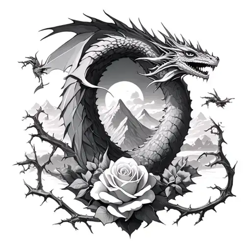 velaris mountains from a court of thorns and roses and small dragons on the horizon   tattoo design idea
