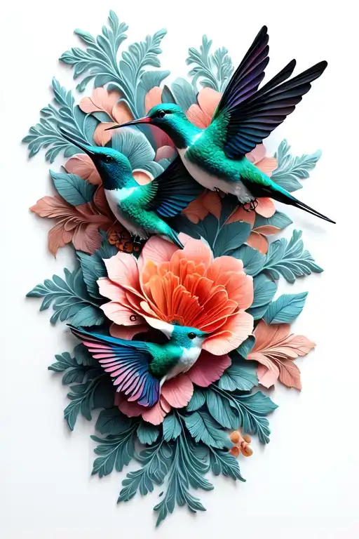 floral lace with hummingbirds tattoo design idea