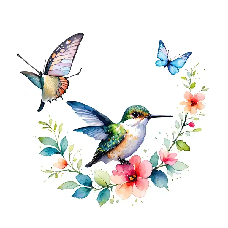 Butterfly Hummingbird Snowowl tattoo design idea