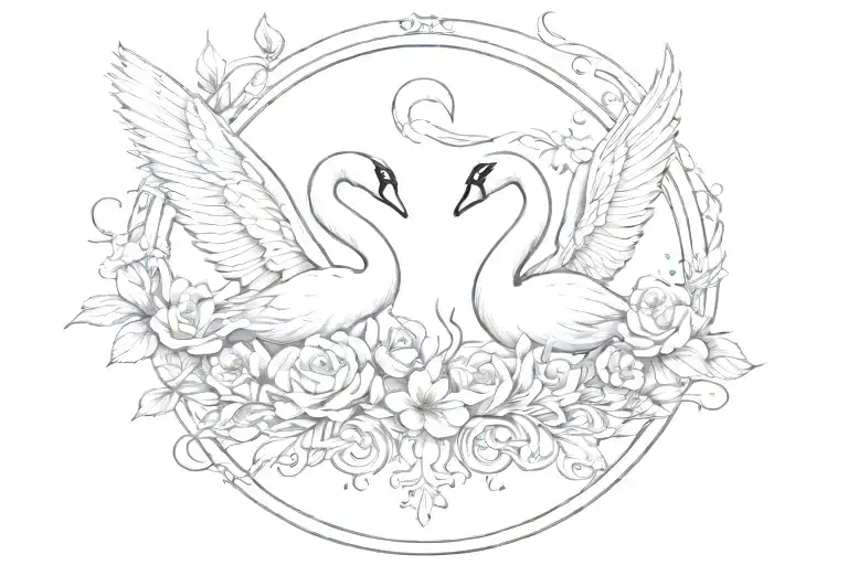 A SWAN TWO BUTTERFLY IN A ELEGANT MIRROR tattoo design idea