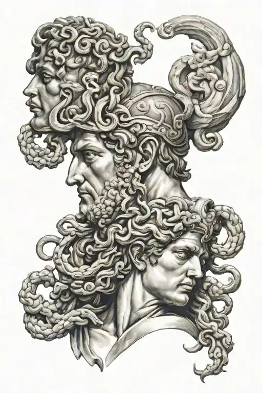 Perseus bringing athen medusa head tattoo design idea